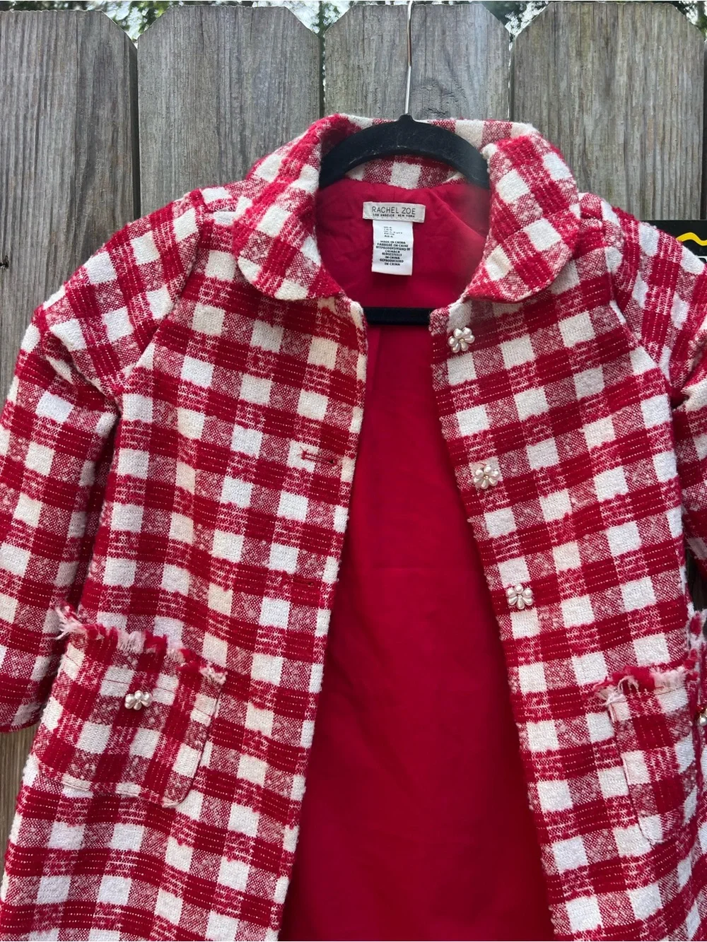 RACHEL ZOE Unique Red White Gingham Tweed Dress Coat Jacket Girls 6